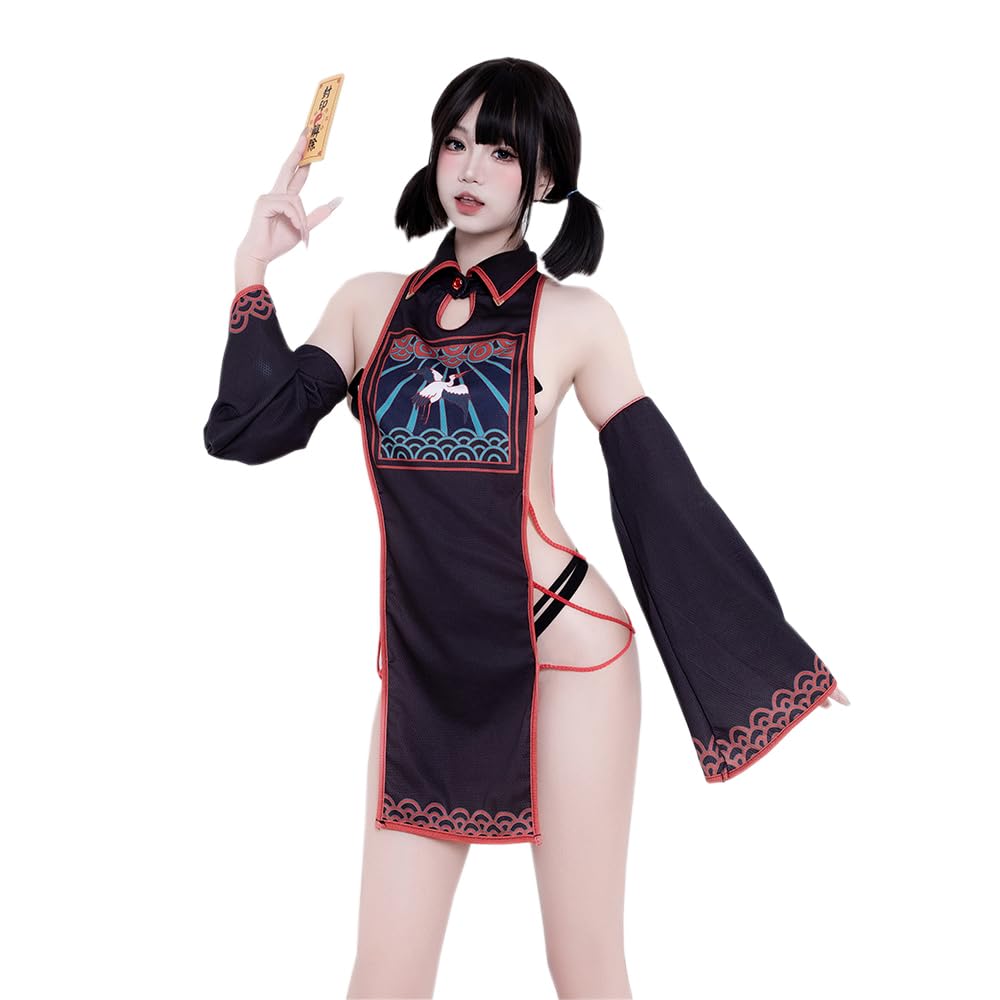 Jiangshi Sexy Cosplay Erotic Sexy Extreme Zombie Horror Seal Chinese Style Lingerie Underwear Costume One Piece Little Devil Training Temptation