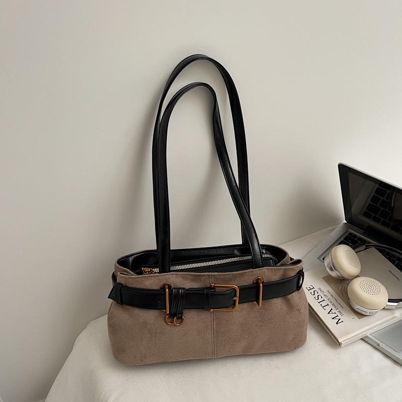 

2025 new large-capacity portable deerskin fleece tote bag women s shoulder underarm bag niche fashionable commuter bag women хаки