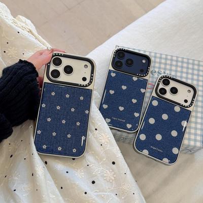 Denim Hart Bloem Beschermhoes voor iPhone 13-17 Pro/Pro Max