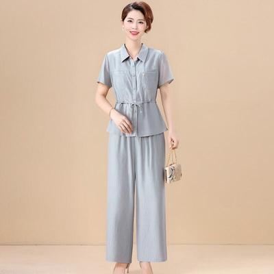XUEXI Sommer-Mode-Set für Mütter 2025: Oberteil und Hose mit weitem Bein