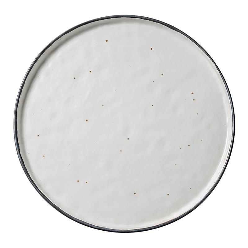 Ceramic Plate, Black Stroked Large Plate, Household Dish, Simple Ink Point Plate, Steak Plate, Shallow Plate, Pasta Plate