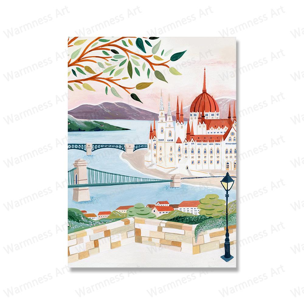 

Плакат с городским пейзажем в стиле путешествия Венгрия Италия Амстердам Новая Зеландия Швейцария настенная живопись на холсте 21*30cm No Frame