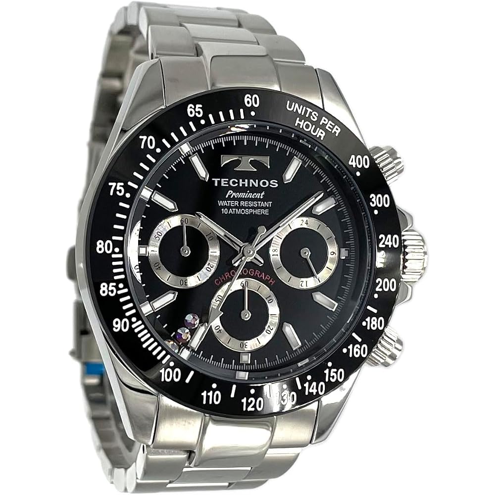 Technos Limited Edition Lucky Aurora Light Stone Chronograph Men's Watch Black with Adjustment Tool