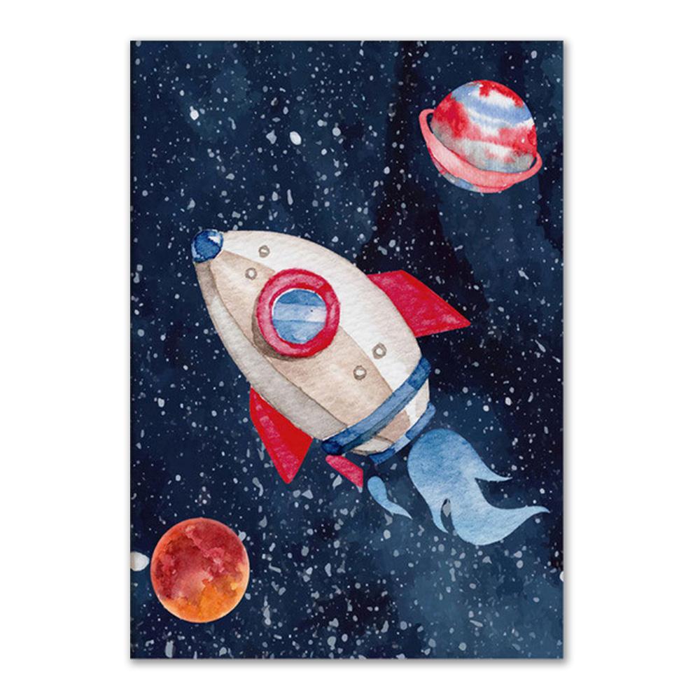 Custom Kids Name Wall Art Poster Print Space Rocket Astronaut Planet Nursery Canvas Painting Personalized Wall Art Painting Art