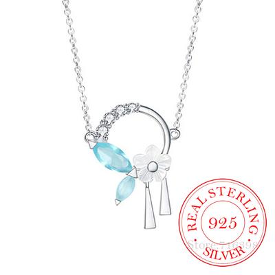 Pendentif Charme Fleur de Cristal en Argent Sterling 925 Véritable Collier Élégant pour Clavicule Pour