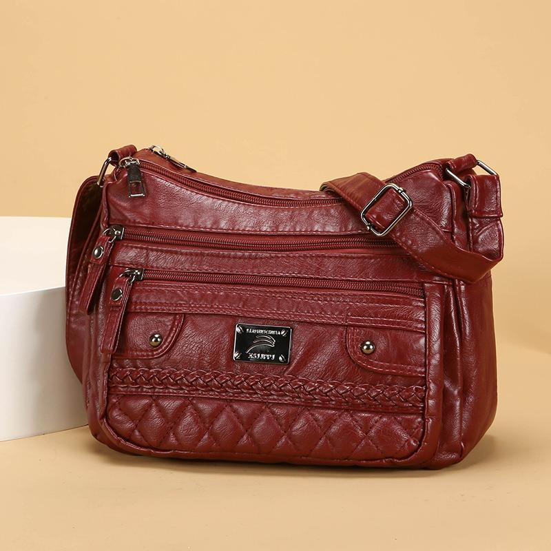 Women's bag new fashionable washed soft leather shoulder small bag double large capacity messenger bag women