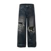 Men's Autumn American RO Wind Heavy Washed Ripped Jeans Wide Leg Pants