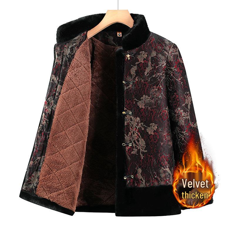 

Elderly Women s Fleece-Lined Cotton Jacket - Chinese Style, Stand Collar, Plus Size, Warm Winter Wear for Grandma 5XL (for 150-165 lbs) красный