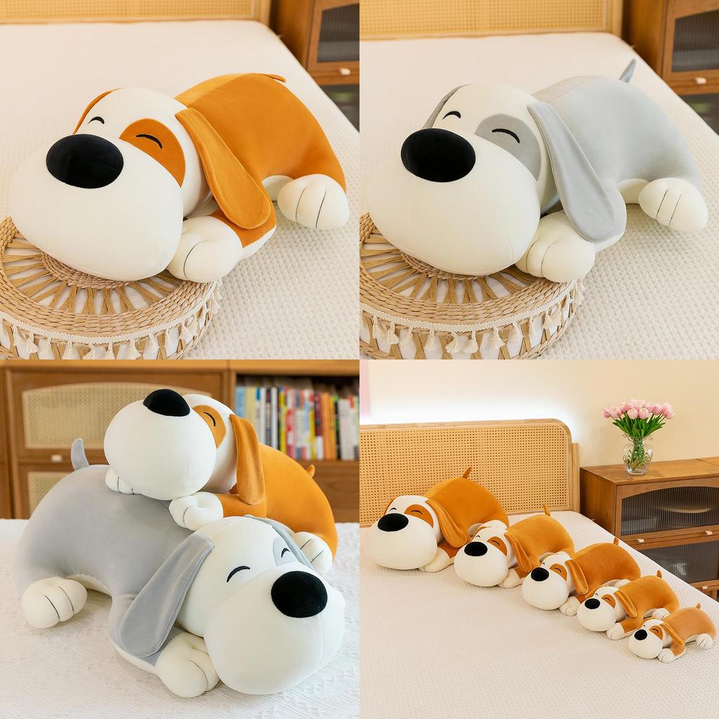 Adorable Plush Toy Dog Pillow Soft And Cuddly Stuffed Animal For Sleeping Yellow And Gray Colors