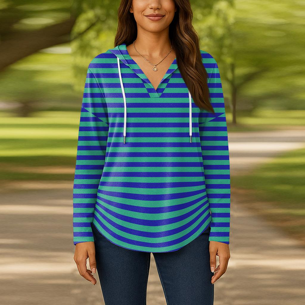 Damenmode Kapuzenpullover V-Ausschnitt Langarm Geblümter Kordelzug Lässig Locker Pullover Tops