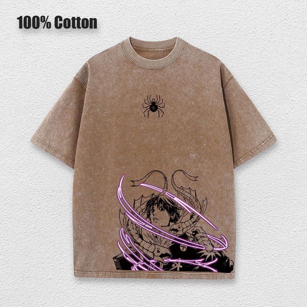 Anime Hunter X Hunter Hisoka And Chrollo Logo Washed Graphic TShirt Men Vintage T-Shirts Casual Cotton Streetwear Top