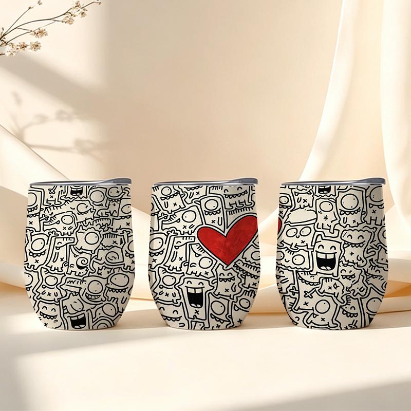 Eggshell Cup 355ml Monster Heart Graffiti Element Gift Cup Egg Shaped Insulated Cup Wine Travel Cup Printed Water Cup 355ml Eggshell Cup