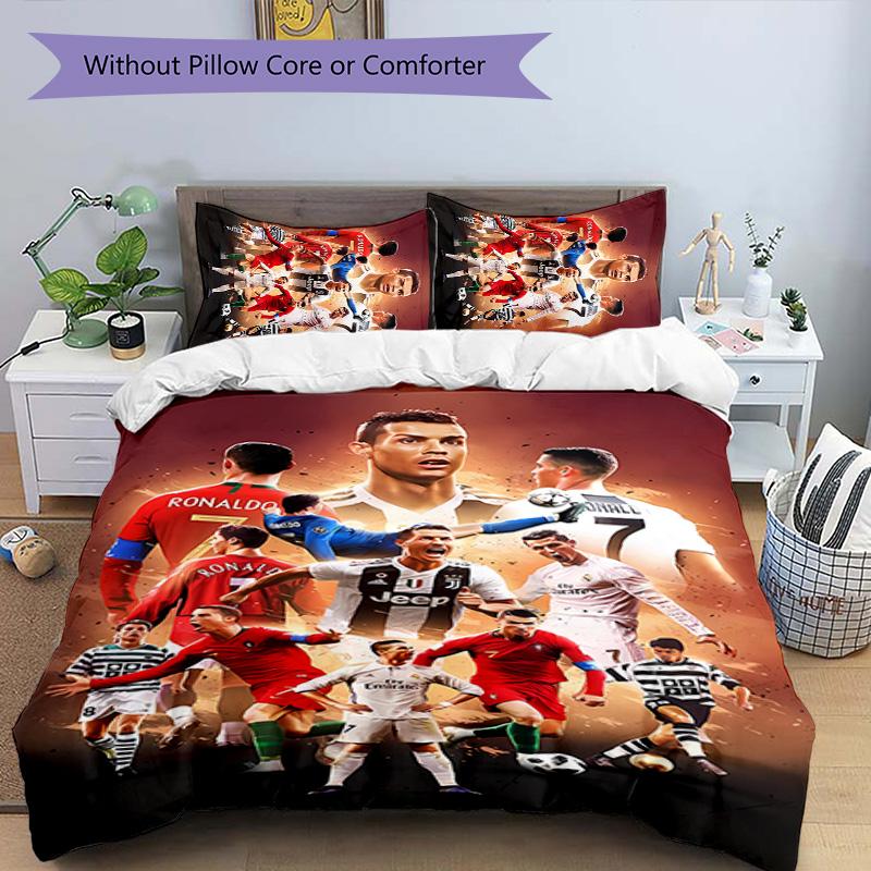 Set di biancheria da letto con motivo Cristiano Ronaldo da 3 pezzi, set copripiumino include copripiumino e federe, decorazione perfetta per la camera da letto in ogni stagione e regalo