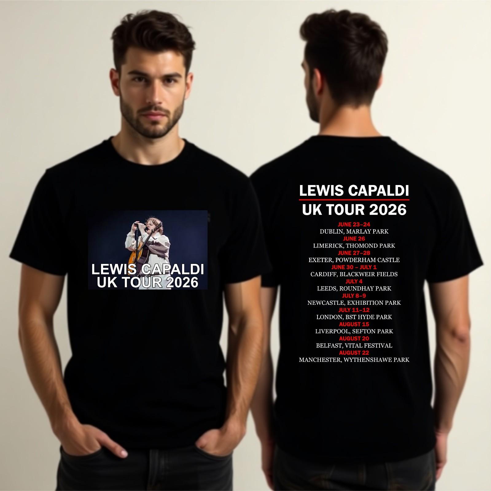 Lewis Capaldi T-shirt UK Tour Music Band Concert 2026 Venue & Dates Top Gift Tee S