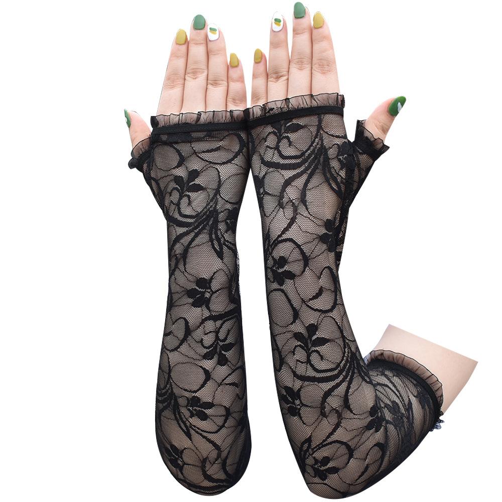 40cm Long Daffodil Lace Half-finger Summer Sun Protection Driving Gloves for Women Elegant Dress with Sleeves