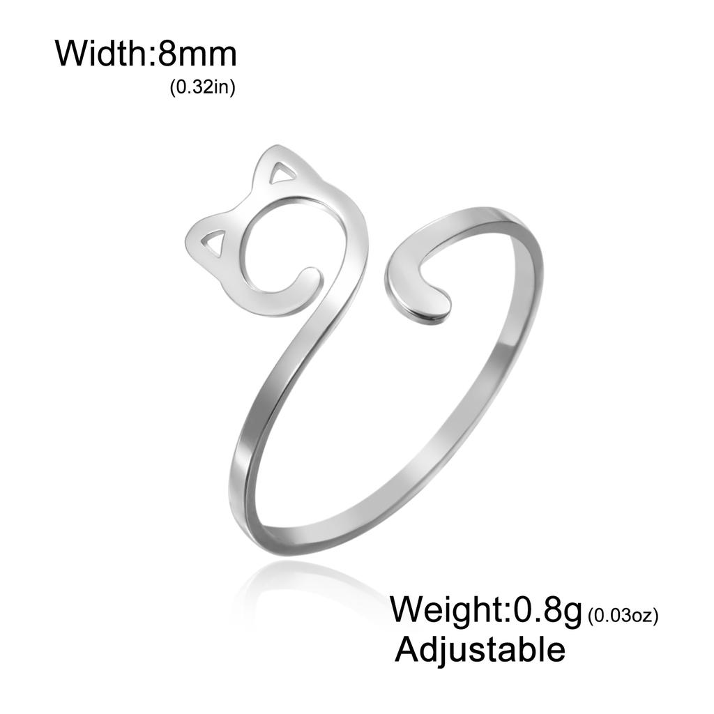Lemegeton Minimalist Cute Cat Rings Women Girls Lovely Animal Finger Ring Adjustable Stainless Steel Jewelry Gift