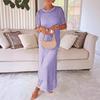Women's Dress Cover Up Set Sleeveless Long Dress And Short Sleeve Knitted Hollow Cover Up Set 2 Piece Beach Outfit