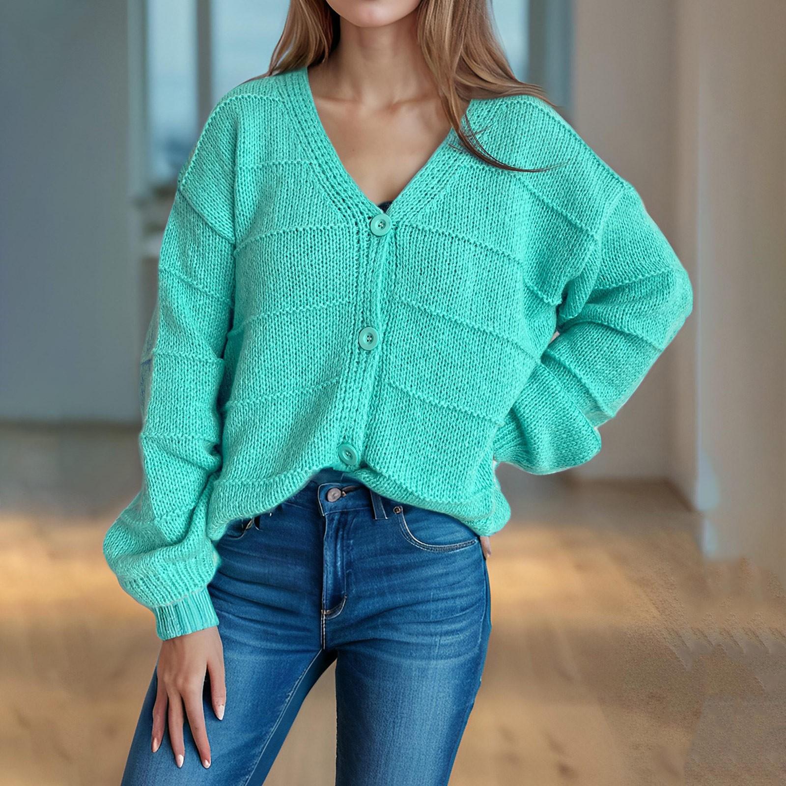 

Осенний повседневный свободный топ верхняя одежда с V-образным вырезом и длинными рукавами женский вязаный свитер кардиган M