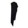 Summer new European and American asymmetrical turtleneck pullover pleated knitted thin long dress