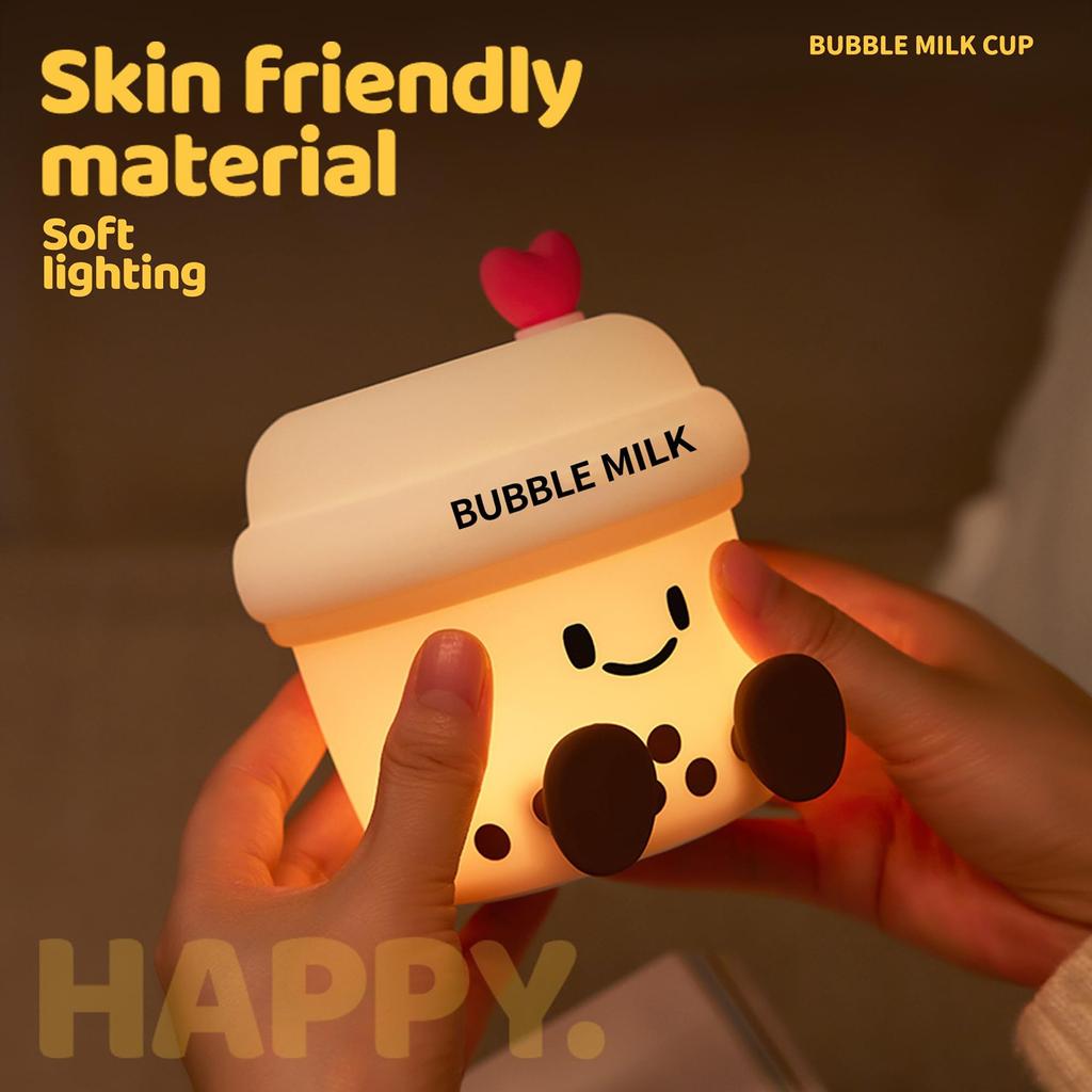 Niedliches Bubble Milk Cup Nachtlicht, 3-stufig dimmbares weiches Licht, mit Timer, wiederaufladbar, ideale Dekoration und Geschenk für Mädchen, Frauen und Kinder