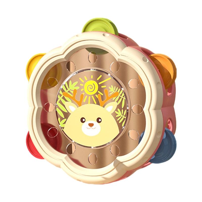 

Colorful Cartoon Hand Drum With Rattle Sound Educational Toy For Toddler Fine Motor Skill Training Kids Tambourine Toy красный