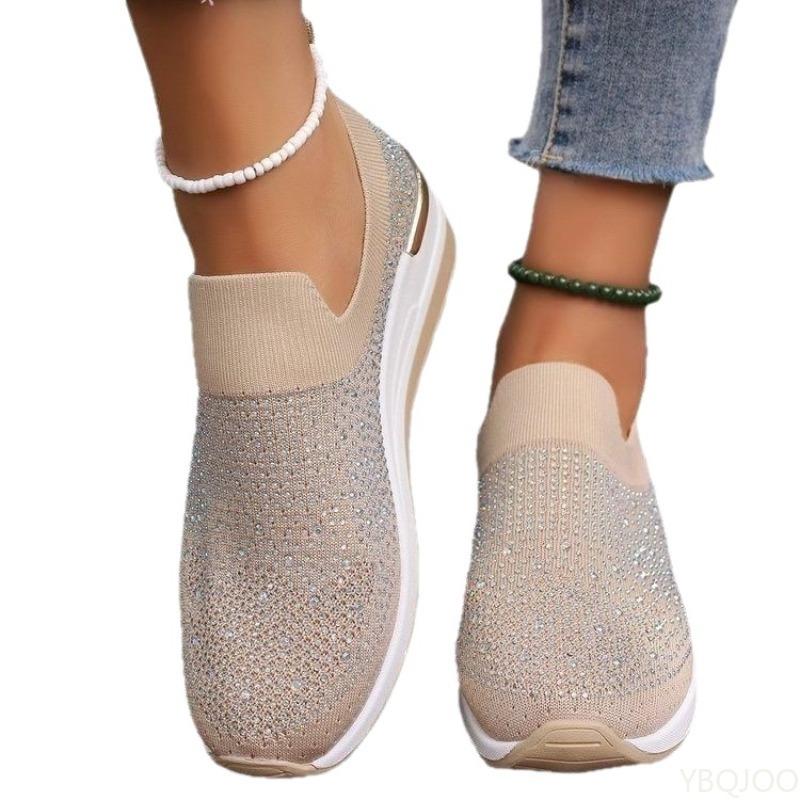 Fashion Women's Thick soled Sneakers Spring Summer New Style Diamond Inlaid Fashion Round Head Casual Comfortable Single Shoe