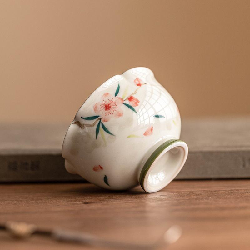 Hand-painted Peach Blossom Tea Cup Japanese Ceramic Teacups Porcelain Household Chinese Kung Fu Teaware Set Master Mugs Gift Box