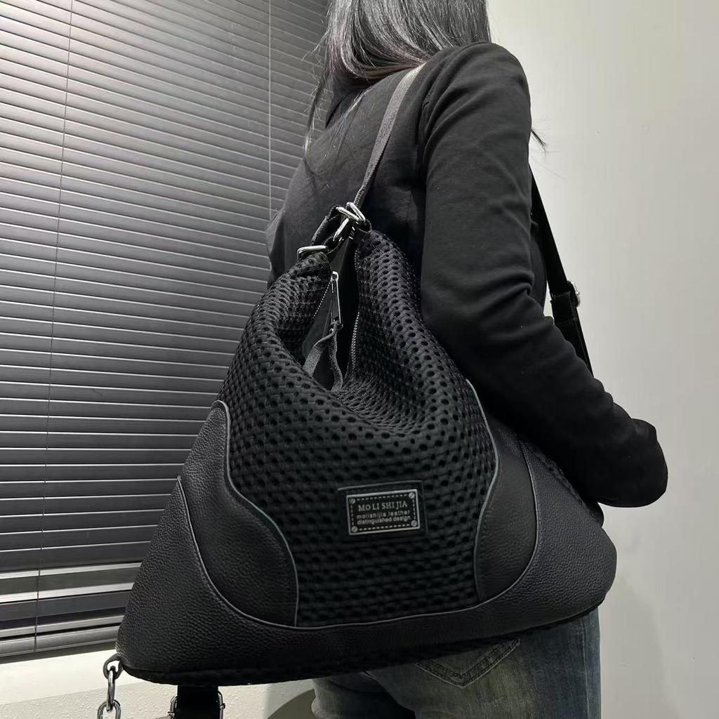 Women'S Nylon Splicing Mesh Shoulder Bag Large Capacity Versatile Simple Oblique Span Bag