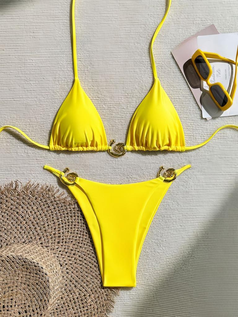Swimsuit Bikini Women's New Split Solid Color Sexy Halter Swimsuit Bikini New