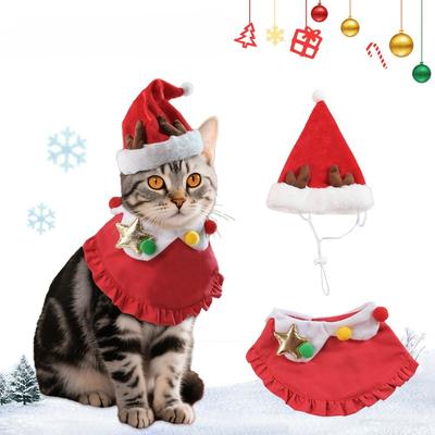 Amazon Hot-selling Christmas Hat Scarf Elk Set, Dog Cat Hat Bib Pet Supplies