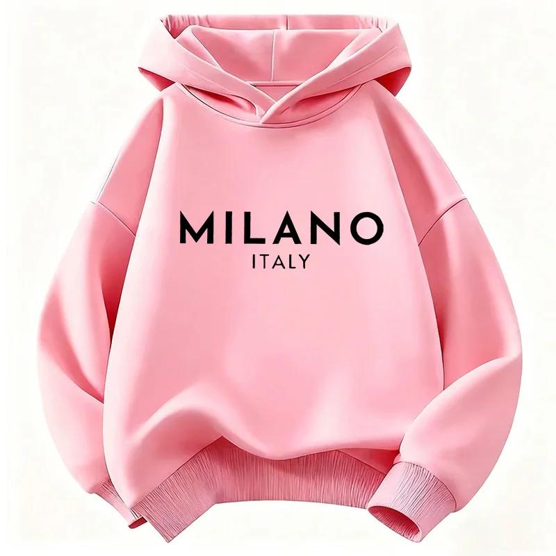 New Autumn/Winter Fashion Milanese Letter Print Children's Hoodie, Boys' and Girls' Christmas Gift, Casual Hip Hoodie Style
