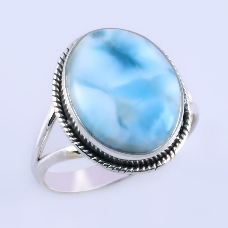 Natural Republic Larimar Gemstone Handmade 925 Sterling Silver Ring S.9.5" V4d93