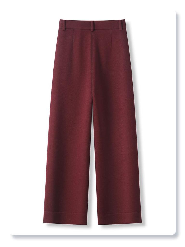 Ancola Women's Wool Wide-Leg Pants 2024 - Red Straight-Leg Cropped Trousers for Autumn/Winter