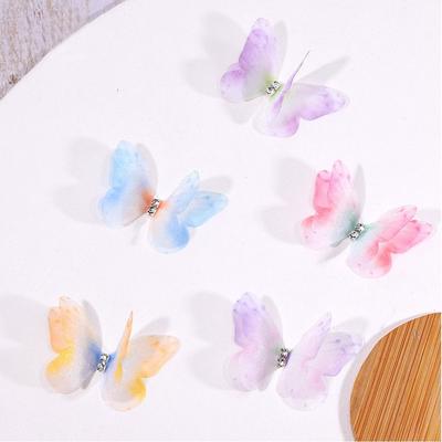 50Pcs Gradient Organza Fabric Butterfly Appliques DIY Hair Accessories Handmade Chiffon Butterfly Embroidered Patches