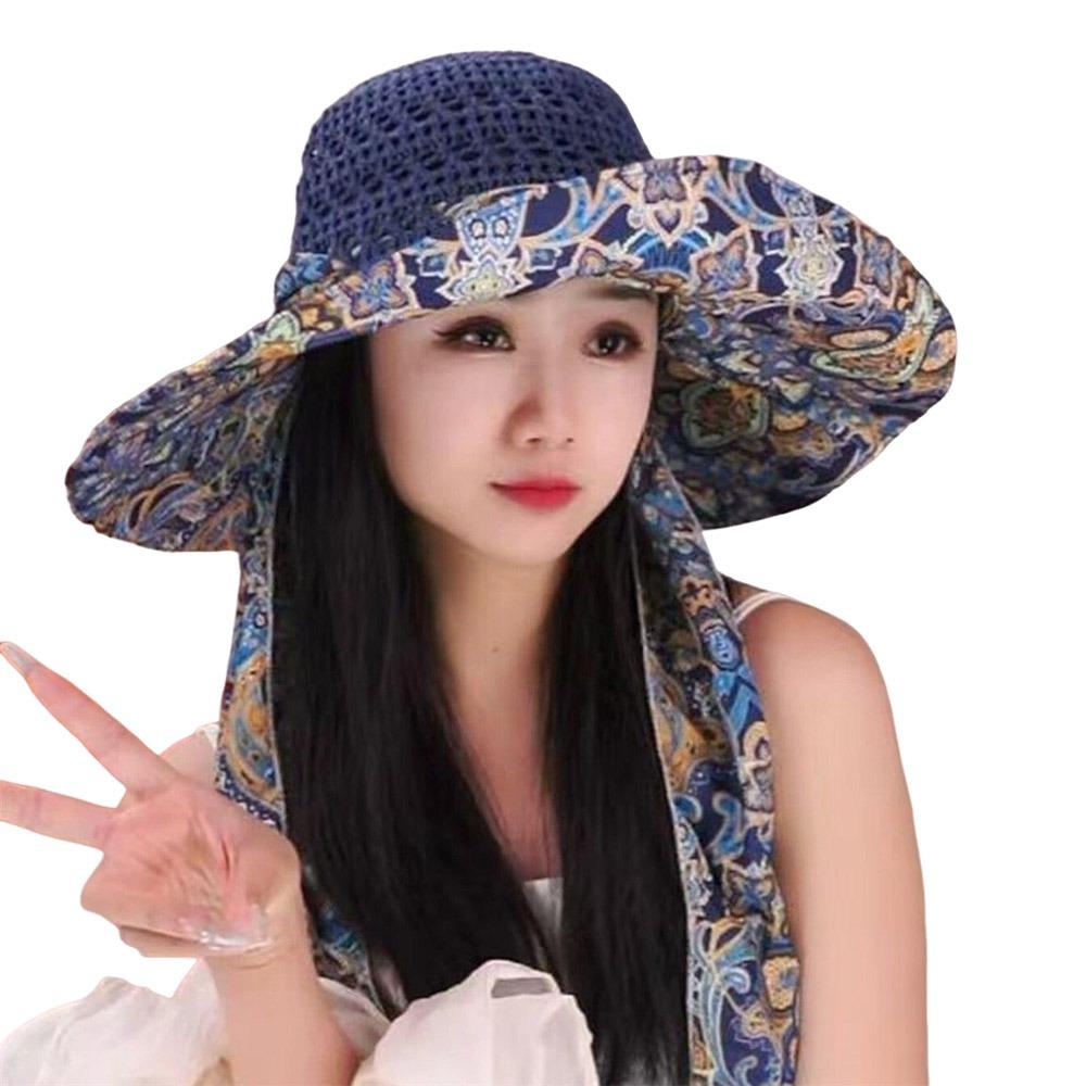 Breathable Beach Straw Hat Exquisite Flower Foldable Flower Sun Hat Large Eaves UV Protection Sun Protection Hat