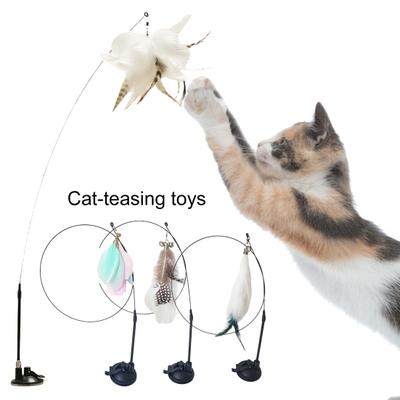 Katzenstabspielzeug Saugnapfbasis Nicht Leicht Umzufallen Flexibler Rückprall zum Brechen Flauschige Künstliche Federn Interaktives Spielzeug Lindert Langeweile