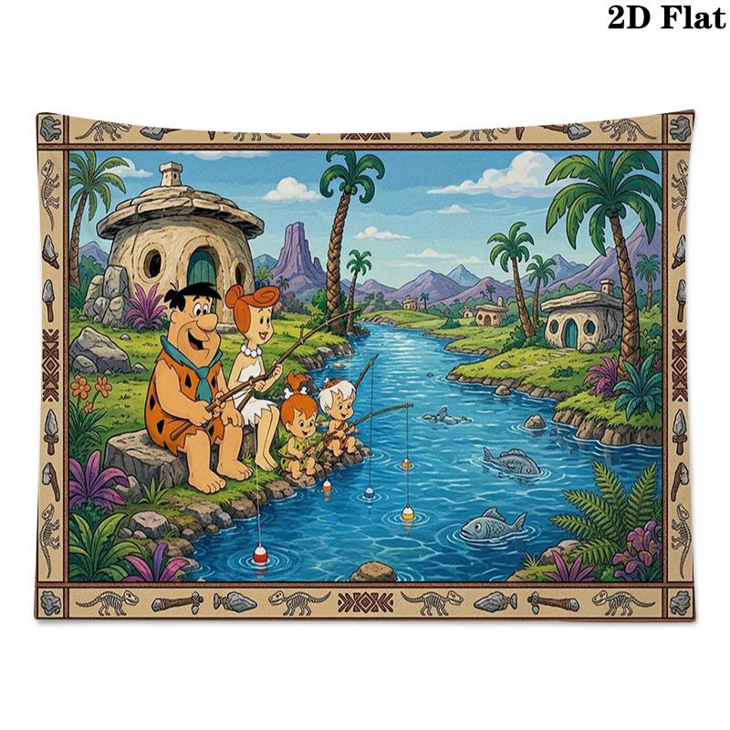 The Flintstones Cartoon Wall Tapestry Aesthetic Wall Hanging Printed Fabric Blanket Decorative Tapestries for Bedroom Living Room Home Decor