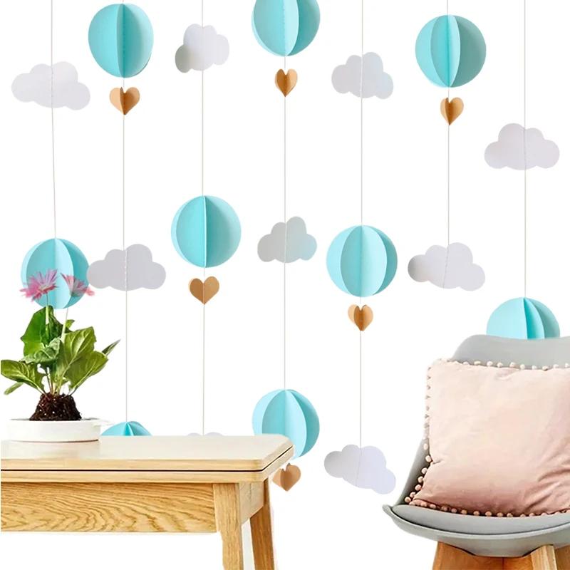 3D Hot Air Balloon Love Heart Clouds Paper String Room Wall Background Hanging Banner Birthday Baby Shower Party Decorations