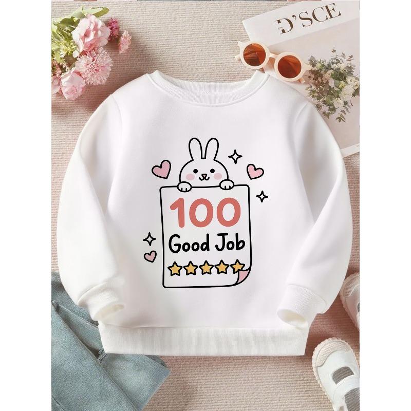 Kids Crewneck Sweatshirt, Cute Stars & Hearts 100 Stars for A Job Well Done Reward Chart Print 110 белый