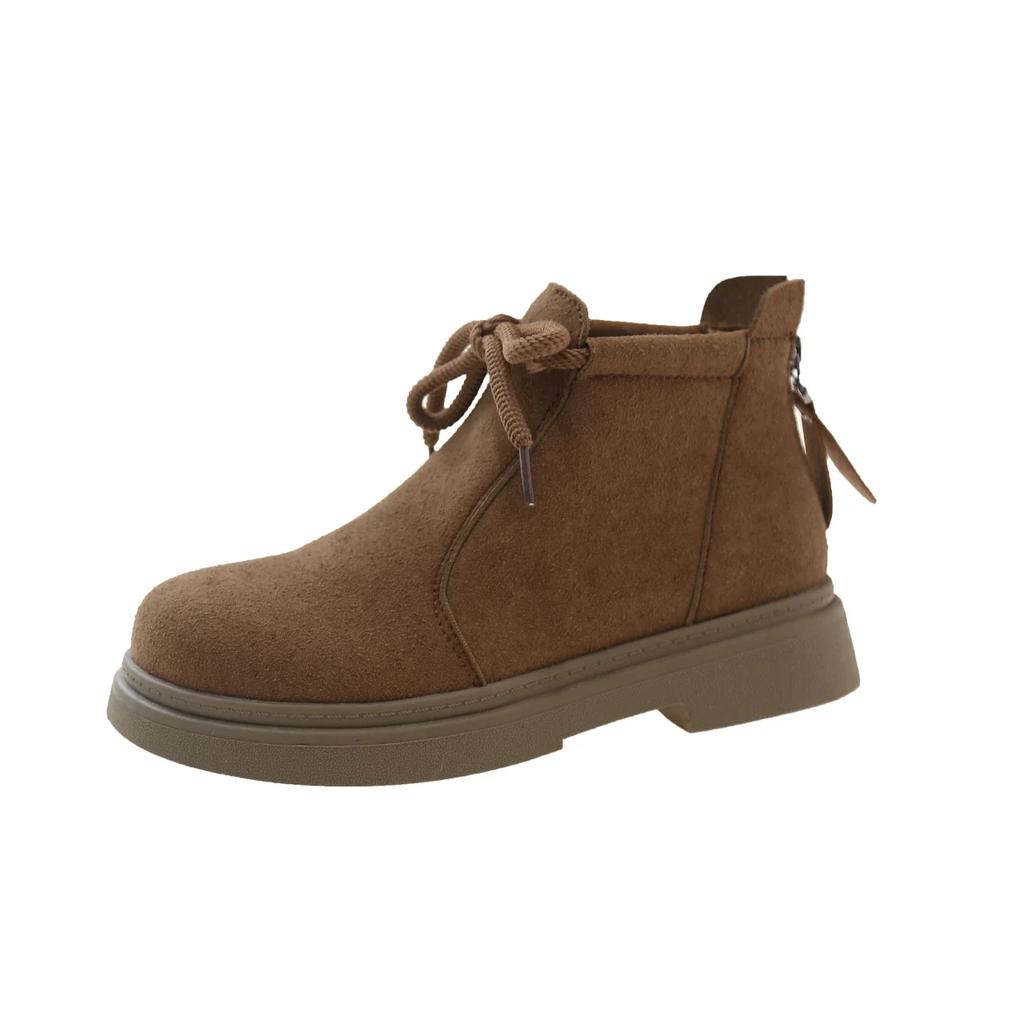 Fashion New Solid Color Women's Boots Lace-up Autumn Winter 2024 Hot Sale Fashion Back Zipper Wear Resistant Outdoors Shoes for Women