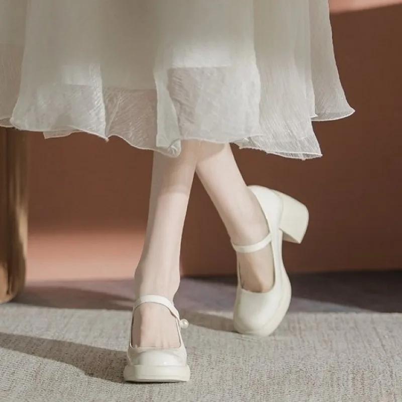 Fashion Ladies Shoes 2025 Mary Janes Women's High Heels Fashion Dress Pumps Women Round Toe Shallow Chunky Heels Shoes Women Zapatos