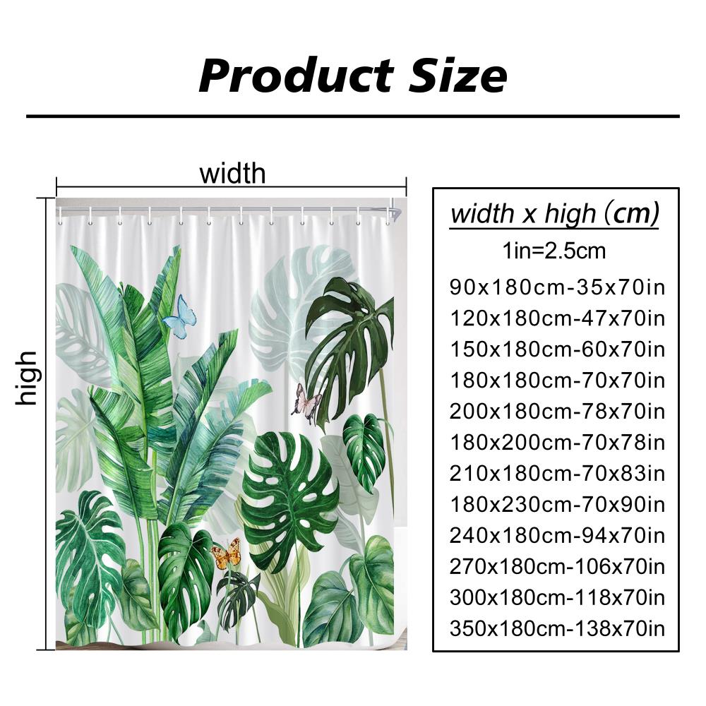 Green Leaves Shower Curtains Tropical Leaf Garden Vine Plant Wall Hanging Fabric Home Bathroom Decor Bath Curtain Set with Hooks