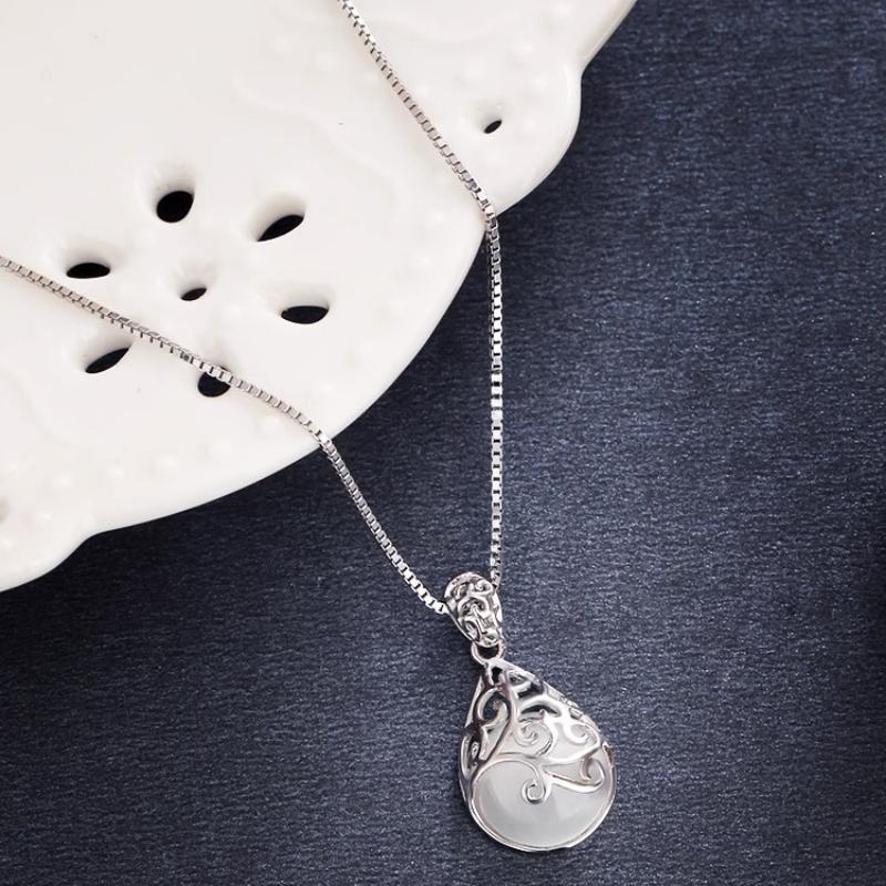 ANENJERY Natural Cat Eye Opal Pendant Necklace for Women New Trendy Charm Necklace Girls Engagement Jewelry