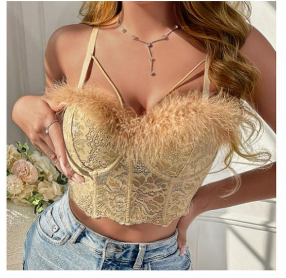 2024 European & American Elegant French Lace Feather Tassel Vest