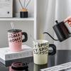 Creative Large Capacity English Mug with Lid Straw High Value Couple Drinking Water Cup for Household Creative Ceramic Cup