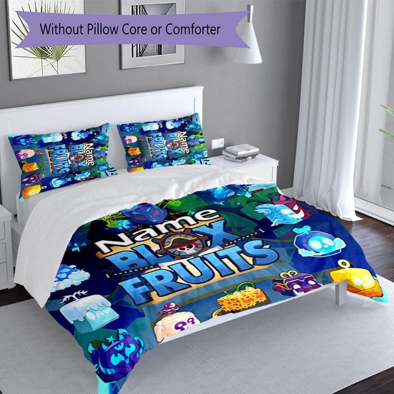 3pcs Custom Name Game Blox Fruits Set,Includes 1 Duvet Cover and 2 Pillowcases,All-season Bedroom Decor