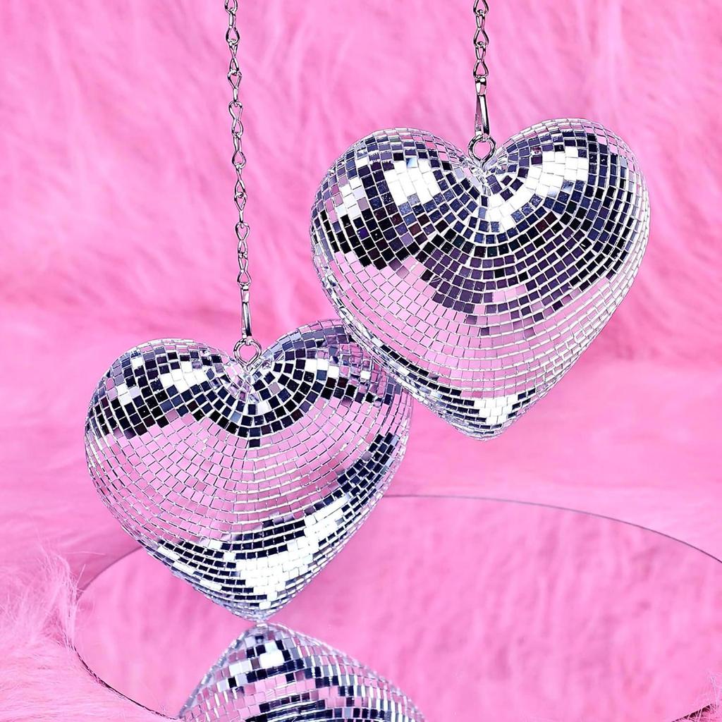 Reflective Heart Disco Ball Glass Ornament for Christmas Parties
