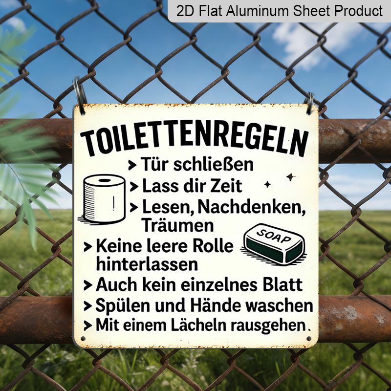

2D Flat, 1pc, Vintage Metal Sign, Decorative Plaques and Ornaments, Humorous Restroom Rules Sign, Funny Retro Art Style, Suitable for Bathrooms 20*20cm