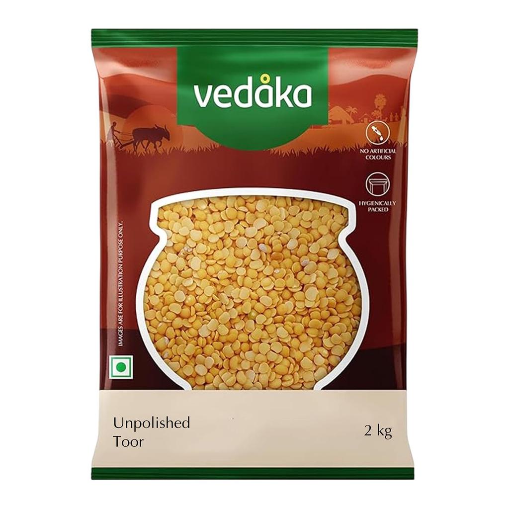 Vedaka Popular Unpolished Toor Dal | Naturally Rich Source of Protein | Naturally Cholesterol free| 2 kg Pack