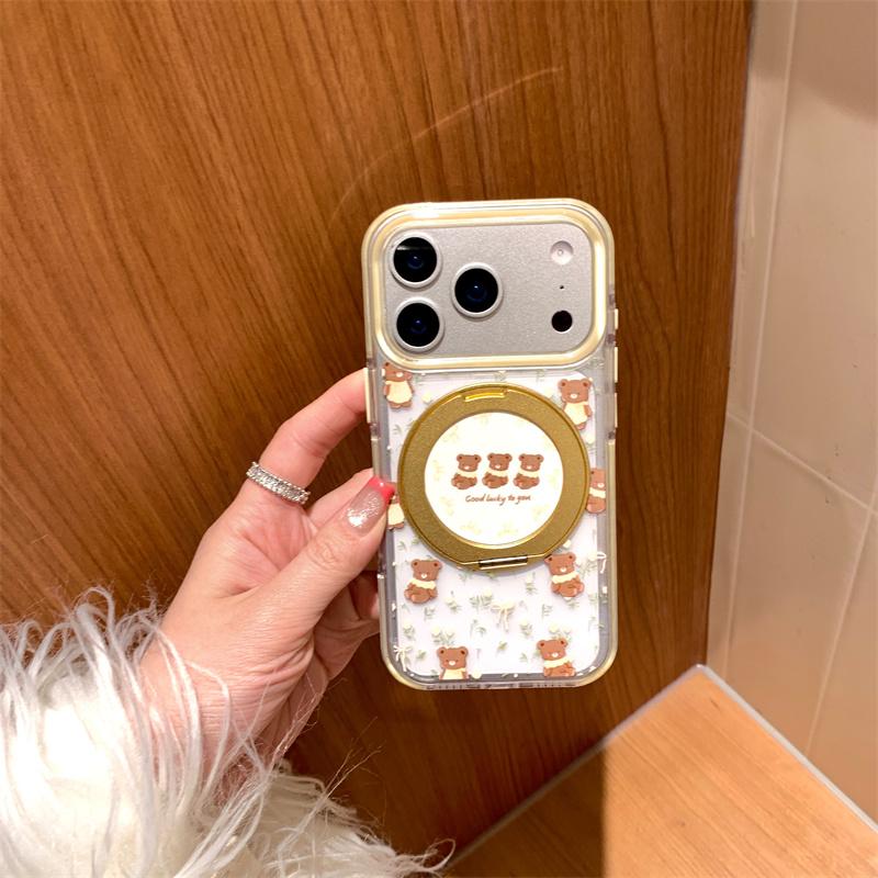 Cute Bears Floral Phone Case For iPhone 17 Pro 16 15 14 Pro Max with 360 Stand Air Cushion Edge Shockproof 17pro  Protective Cov